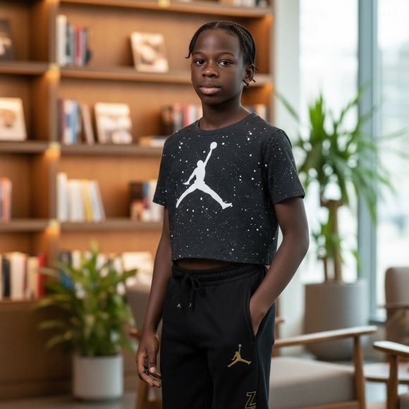 Jordan Kids Black Joggers with Gold Logo - Picture 3 of 11